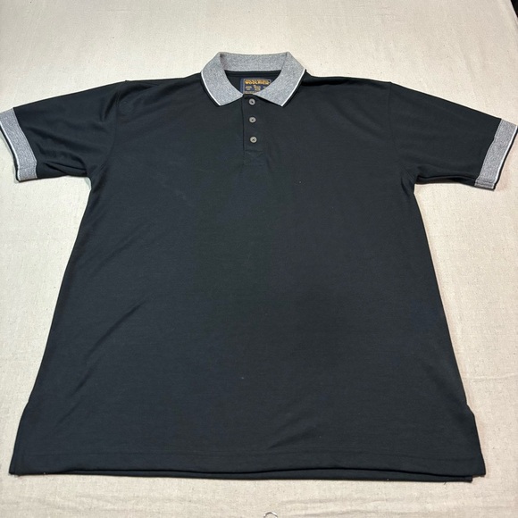 Woolrich Mens Size M Navy Houndstooth Check Short Sleeve Cotton Polo Shirt Black - Picture 2 of 7